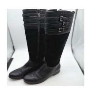 Aquatalia boots‎ 9 Black Leather Suede Knee High Boots Women's Buckle Italy